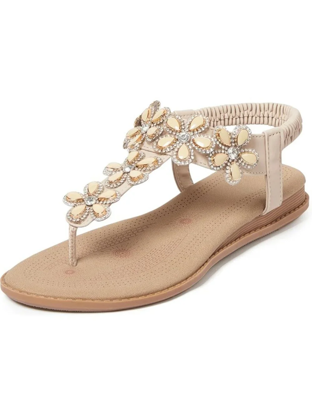 Sparkly Rhinestone Flat Thong Sandals for Women - Boho Style with Elastic Ankle